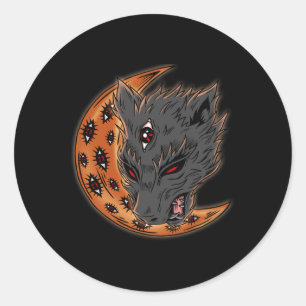 Werewolf Halloween Crescent Moon Horror Eyes Goth Classic Round Sticker