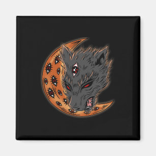 Werewolf Halloween Crescent Moon Horror Eyes Goth Magnet