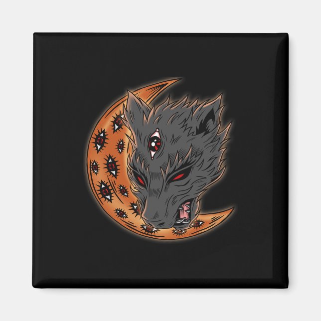 Werewolf Halloween Crescent Moon Horror Eyes Goth  Magnet (Front)