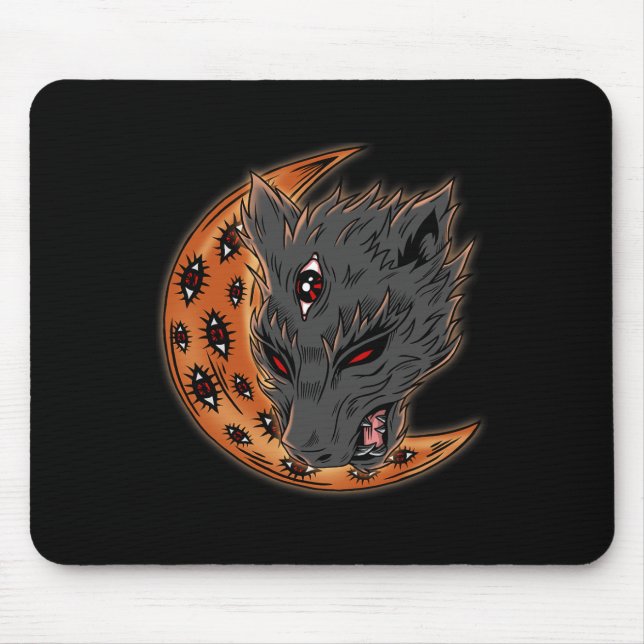 Werewolf Halloween Crescent Moon Horror Eyes Goth  Mouse Pad (Front)