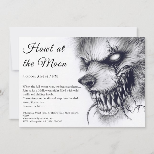 Werewolf Halloween Invitation – Full Moon Horror  (Front)