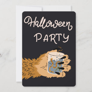 Werewolf Hand Holding Worm Potion Halloween Party Holiday Card