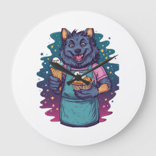 Werewolf Ice Cream Stand Large Clock