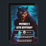 Werewolf man night forest halloween birthday adult<br><div class="desc">Unleash Your Inner Monster with the Ultimate Scary Invitation! Dive into the dark, spooky fun this Halloween with our chilling 5x7 digital invitation, designed for those who revel in the macabre. A ghastly werewolf with glowing eyes and large ominous fangs is standing in a forest at night staring directly at...</div>