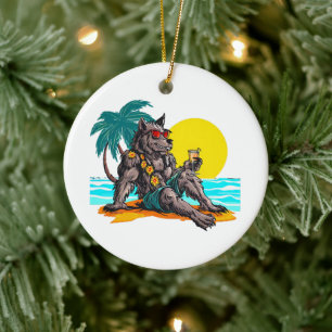 werewolf on vacation ceramic tree decoration