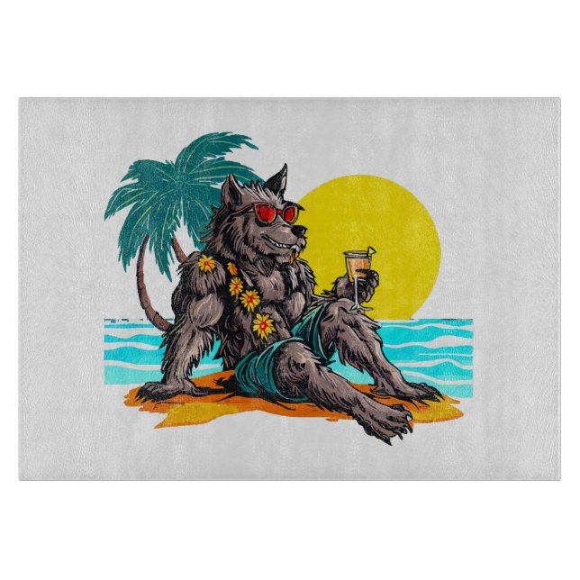 werewolf on vacation cutting board (Front)