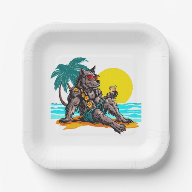 werewolf on vacation paper plate (Front)