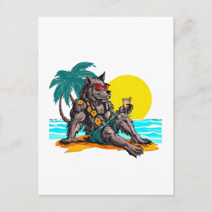 werewolf on vacation postcard