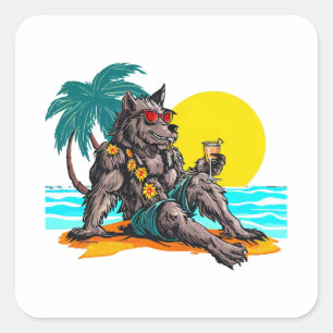 werewolf on vacation square sticker