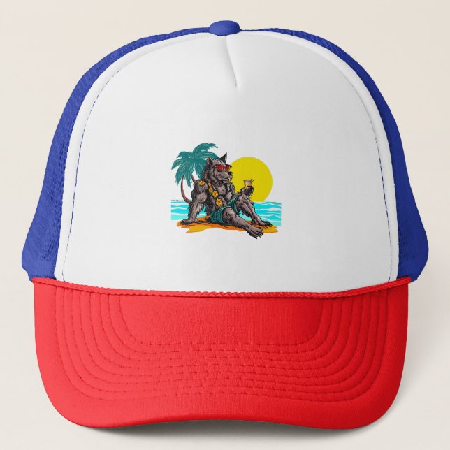 werewolf on vacation trucker hat (Front)