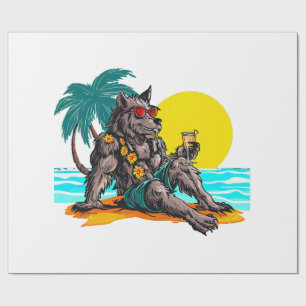 werewolf on vacation wrapping paper