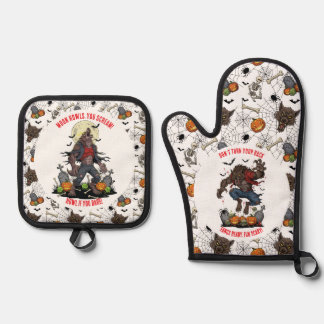 🔥 Werewolf Oven Mitts & Pot Holders 🐺🎃 Oven Mitt & Pot Holder Set