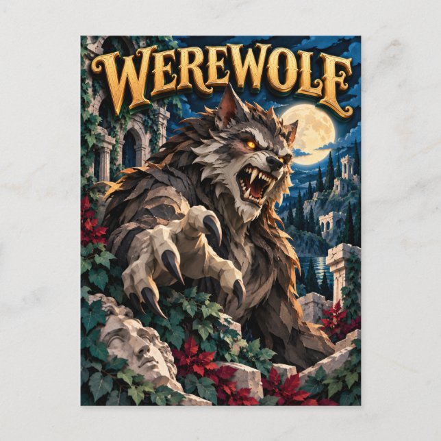 Werewolf, Paper Cut Monster Postcard (Front)