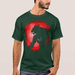 Werewolf Shadow In Front Of The Red Moon Halloween T-Shirt