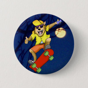 Werewolf Skateboarder Button