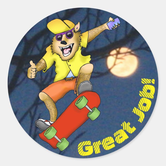 Werewolf Skateboarder Stickers (Front)
