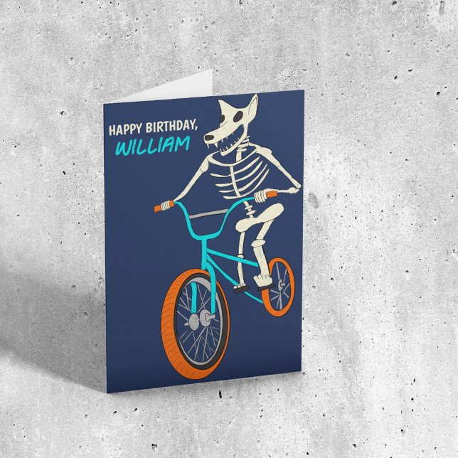 Werewolf Skeleton on a BMX Bike Boys Birthday Card (Creator Uploaded)