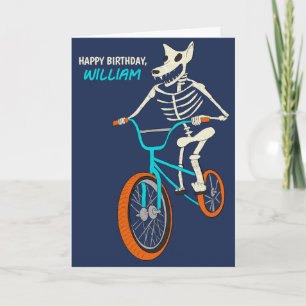 Werewolf Skeleton on a BMX Bike Boys Birthday Card