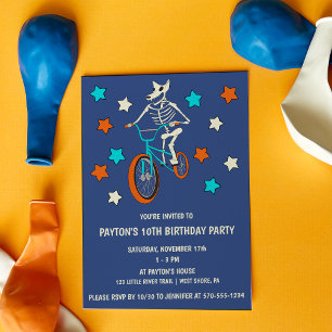 Werewolf Skeleton on a BMX Bike Boys Birthday Invitation