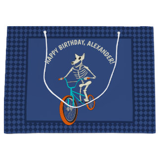 Werewolf Skeleton on a BMX Bike Boys Birthday Large Gift Bag