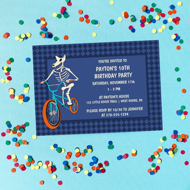 Werewolf Skeleton on a BMX Bike Horizontal Boys Invitation (Creator Uploaded)
