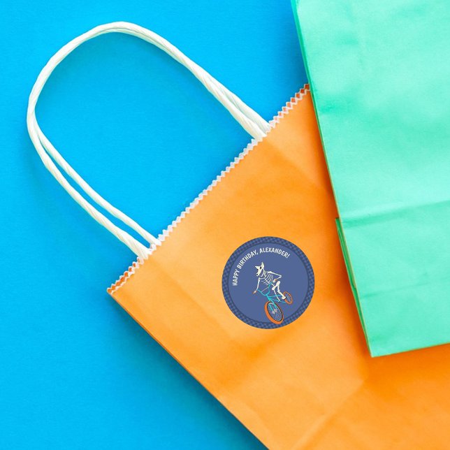 Werewolf Skeleton on a BMX Bike Personalized Classic Round Sticker (Creator Uploaded)