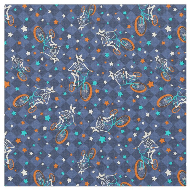Werewolf Skeletons and BMX Bikes Patterned Fabric (Close Up)