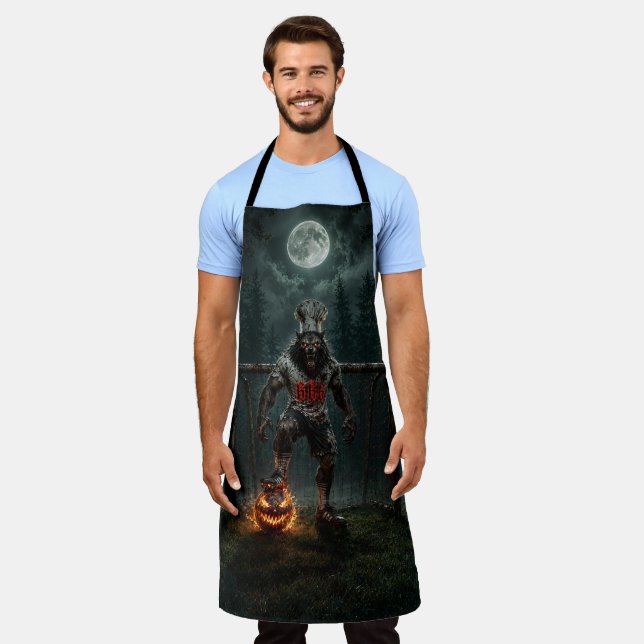 Werewolf Soccer Player Halloween Horror Art Apron (Worn)