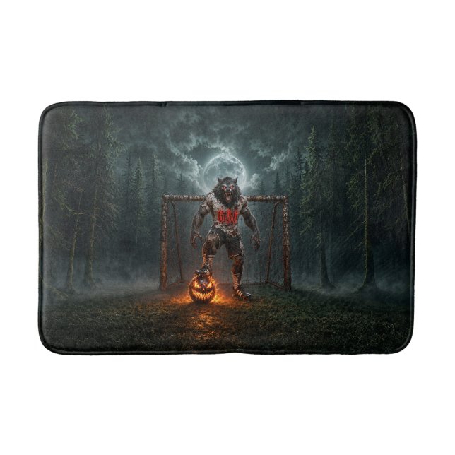 Werewolf Soccer Player Halloween Horror Art Bath Mat (Front)