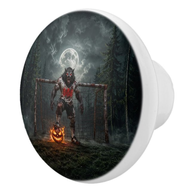 Werewolf Soccer Player Halloween Horror Art Ceramic Knob (Right)