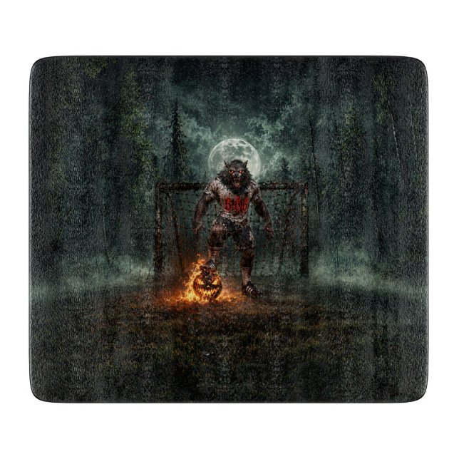 Werewolf Soccer Player Halloween Horror Art Cutting Board (Front)