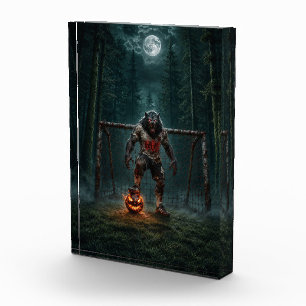 Werewolf Soccer Player Halloween Horror Art Photo Block