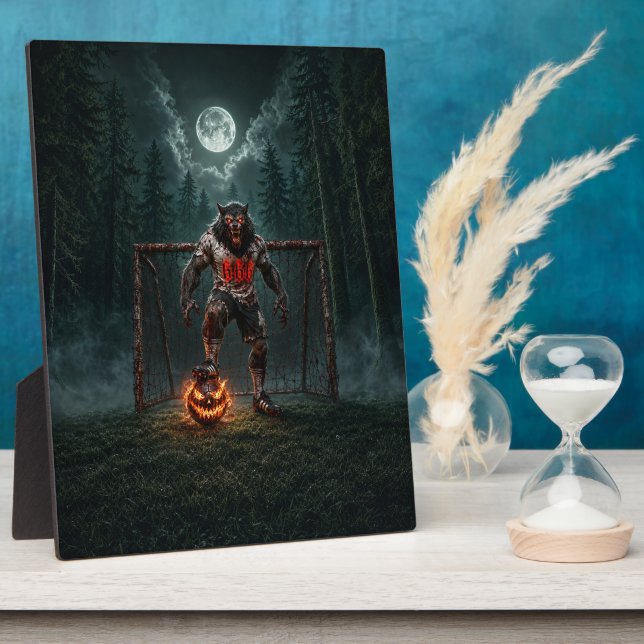 Werewolf Soccer Player Halloween Horror Art Plaque (Side)