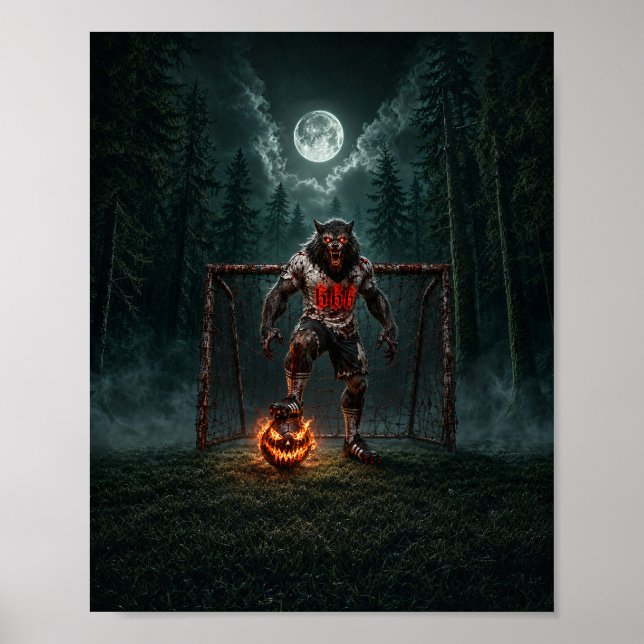 Werewolf Soccer Player Halloween Horror Art Poster (Front)