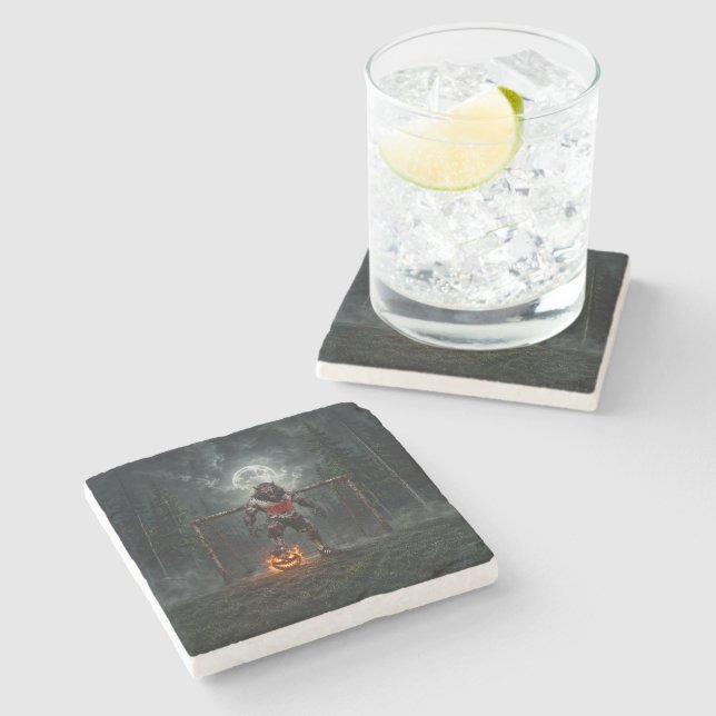 Werewolf Soccer Player Halloween Horror Art Stone Coaster (Side)