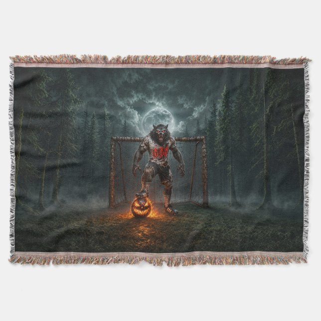 Werewolf Soccer Player Halloween Horror Art Throw Blanket (Front)