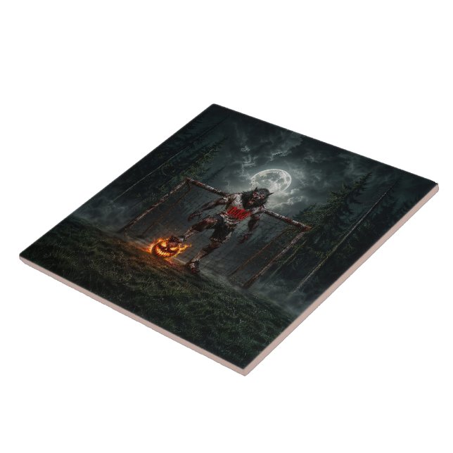Werewolf Soccer Player Halloween Horror Art Tile (Side)