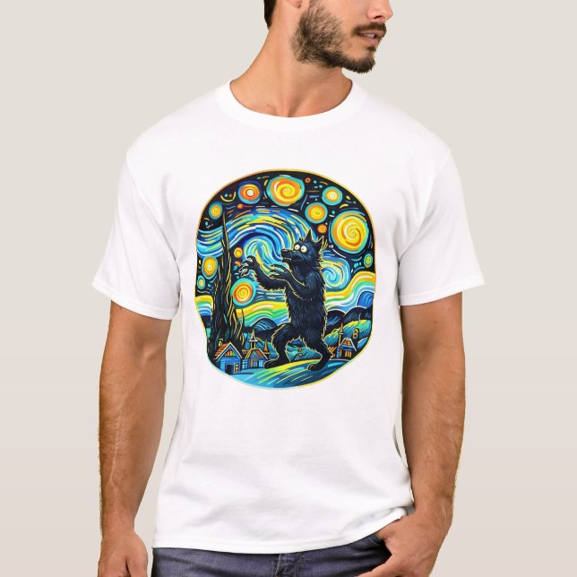 Werewolf Starry Night Van Gogh T-Shirt - Funny & A (Front)