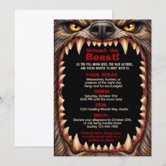 Werewolf Theme Halloween Costume Party Invitation