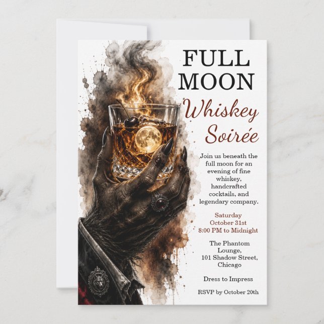 Werewolf Whiskey Cocktail Night Halloween  Invitation (Front)