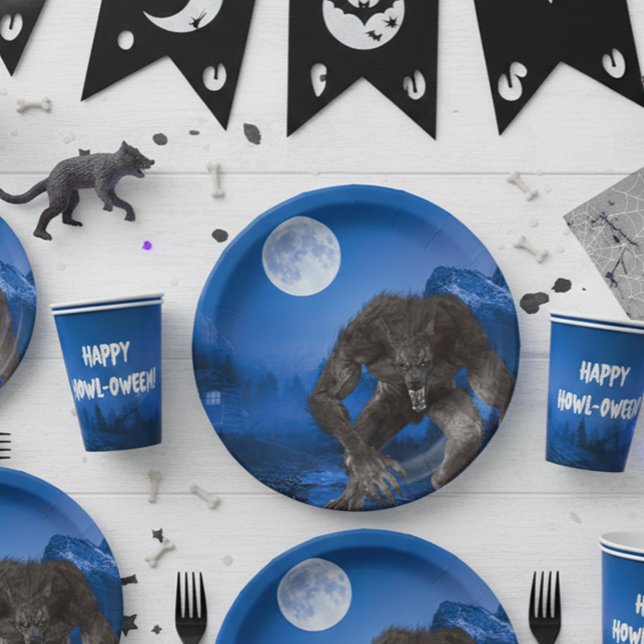 Werewolf Wolf Halloween Full Moon Party Paper Plate (Creator Uploaded)