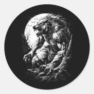 Werewolf Wolf Howling at Full Moon Classic Round Sticker