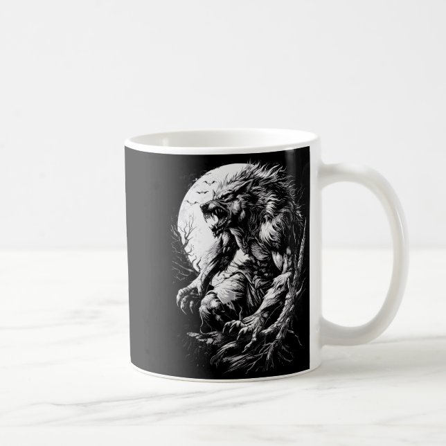 Werewolf Wolf Howling at Full Moon Coffee Mug (Right)