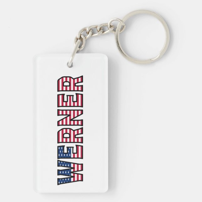 Werner Last Name First Name USA Flag Follower Keyc Key Ring (Back)