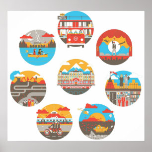 Wes Anderson Films Icon Illustrations Poster