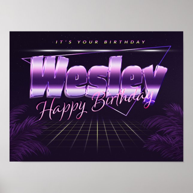 Wesley Name First name lila retro Poster Birthday (Front)
