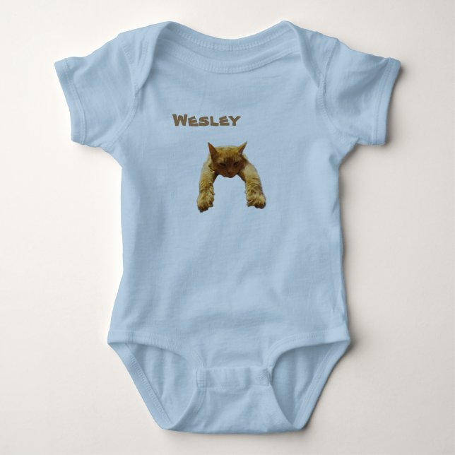 Wesley Name With Lazy Cat, Baby Bodysuit (Front)