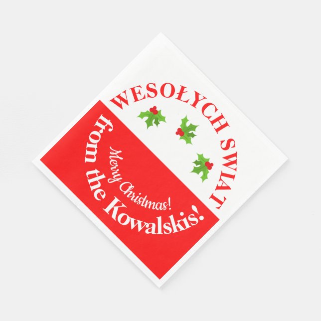 Wesolych Swiat Christmas Party Polish Flag & Name Napkin (Corner)