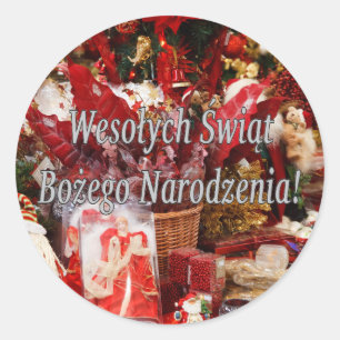 Wesołych Świąt ...! Merry Christmas in Polish w Classic Round Sticker