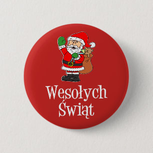 Wesolych Swiat Polish Christmas Santa 6 Cm Round Badge